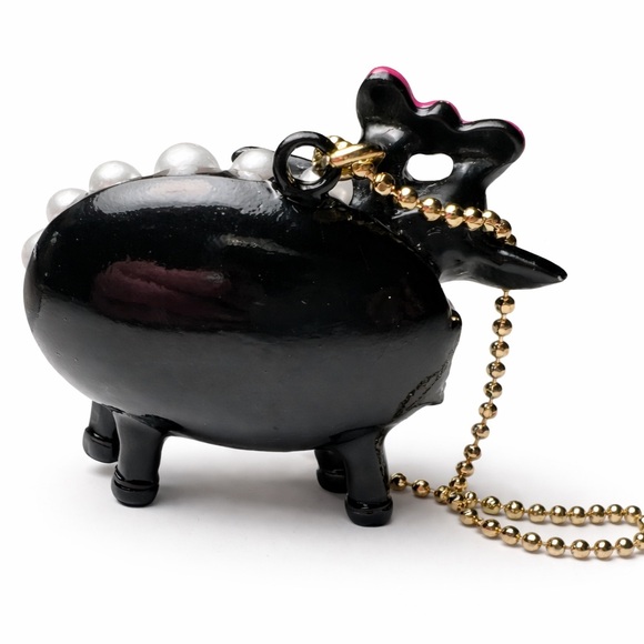 Betsey Johnson Black Pearl Sheep Locket Pendant Gold and Silver Charm Necklace - Picture 3 of 6